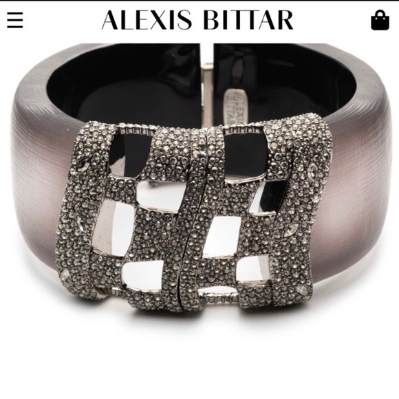 ALEXIS BITTAR • NEW Modern Lucite Oxidized Silver Checkerboard Hinged Bracelet - Picture 12 of 16